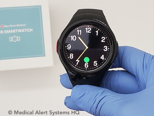 Bay Alarm Medical SOS Smartwatch with original box in background
