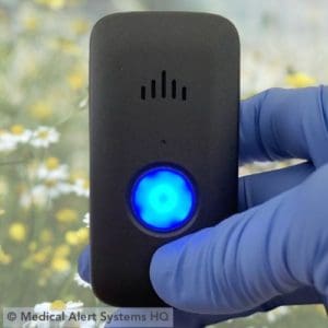 Bay Alarm Medical SOS Mobile button lighted up blue