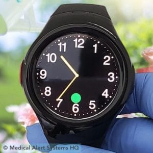 Bay Alarm Medical SOS Smartwatch clockface flower with background 500 px