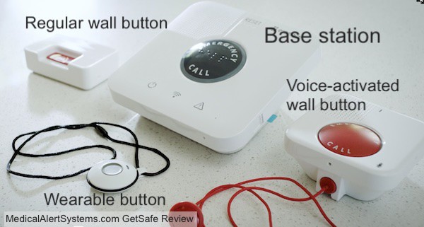 GetSafe Medical alert system base unit with voice detector and standard wall buttons